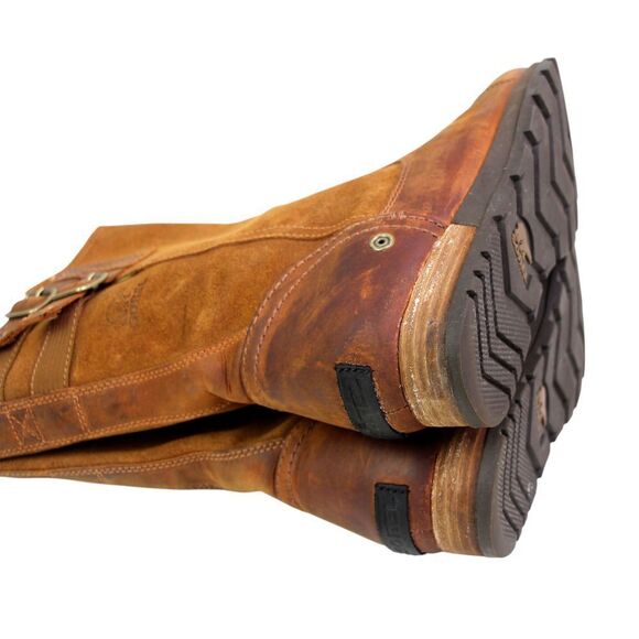 Sorel BROWN GENUINE LEATHER LOW HEEL ROUND TOE FLAT BUCKLE BELTED BOOTS Sz 8 - Picture 13 of 14